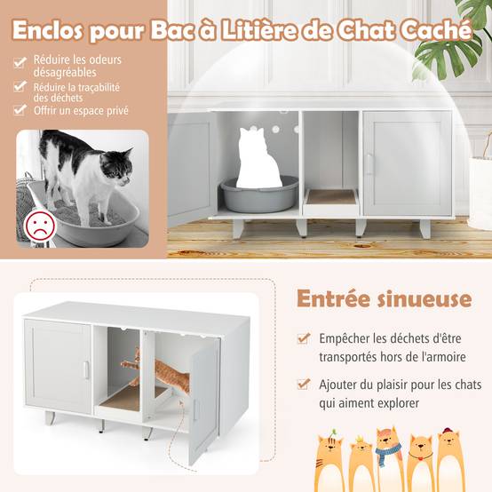 Maison de Toilettes pour Chat à Double Portes, Meuble à Litière en Bois(Gris) - Image 8