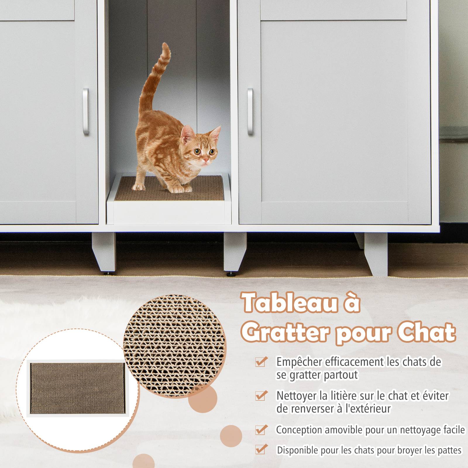 Maison de Toilettes pour Chat à Double Portes, Meuble à Litière en Bois(Gris) - Image 6
