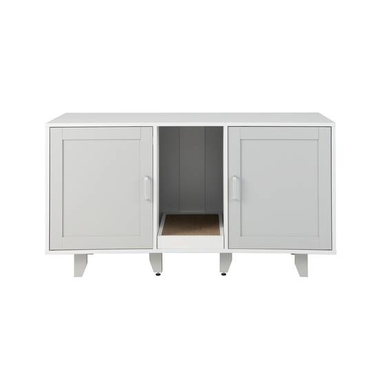 Maison de Toilettes pour Chat à Double Portes, Meuble à Litière en Bois(Gris) - Image 1