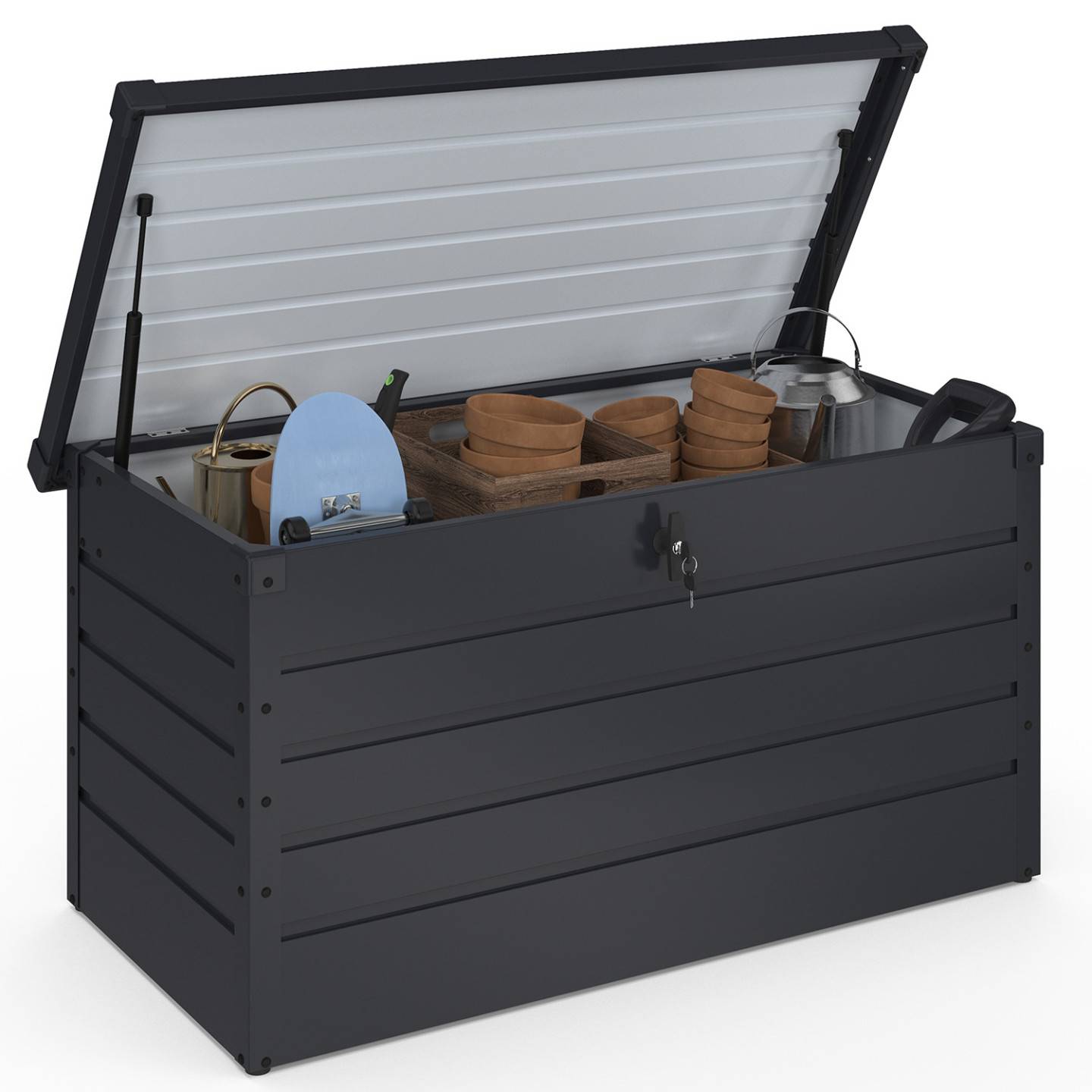 Coffre de rangement métal verrouillable gris anthracite pour jardin 350L 120x62,5x63 cm - Image 2