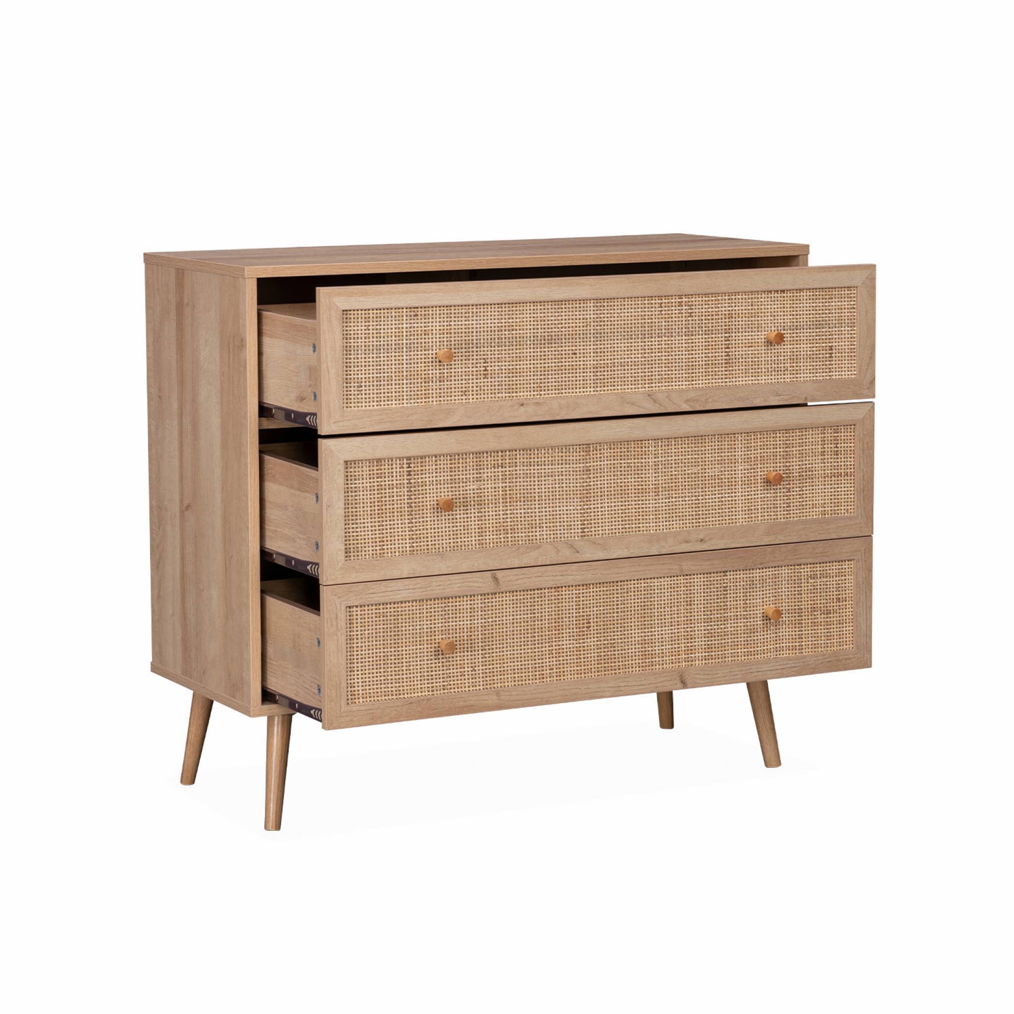 Commode en décor bois et cannage 90x39x79cm - Bohème - 3 tiroirs | sweeek - Image 5