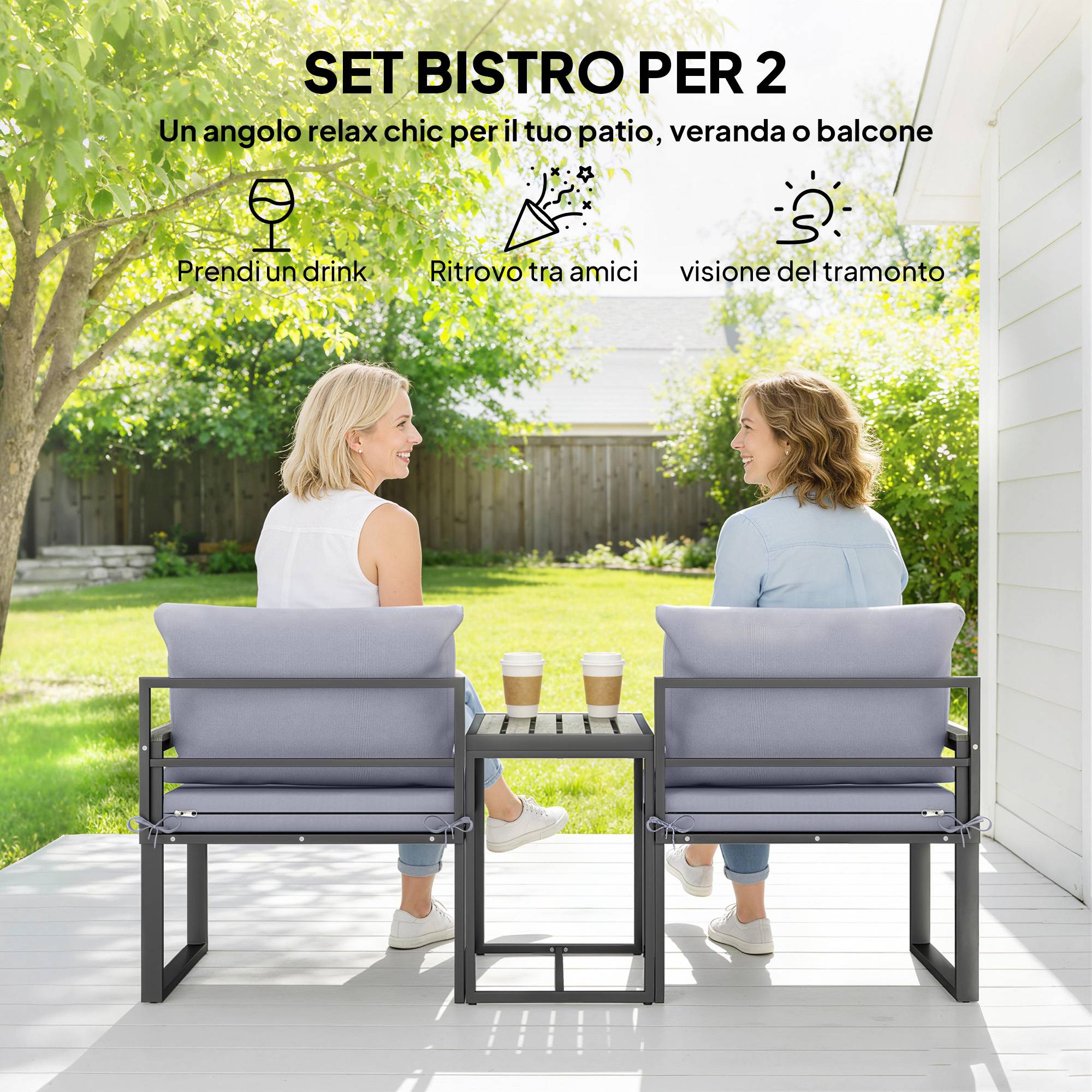 Ensemble extérieur 3 pcs table jardin et 2 chaises texteline coussins, gris - Image 6