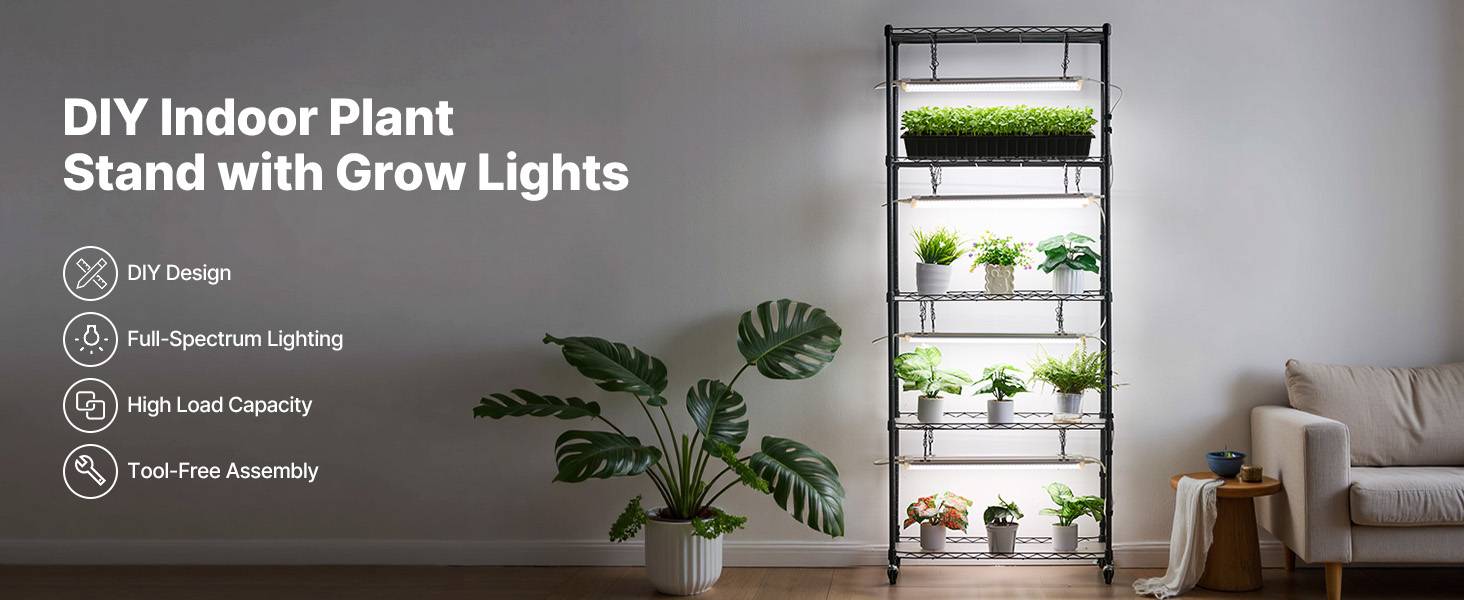 Vevor - VEVOR Étagère plantes 6 niveaux 180 cm, 8 LED 24W 192W, spectre complet 5000K, roulettes, structure métal - Image 9