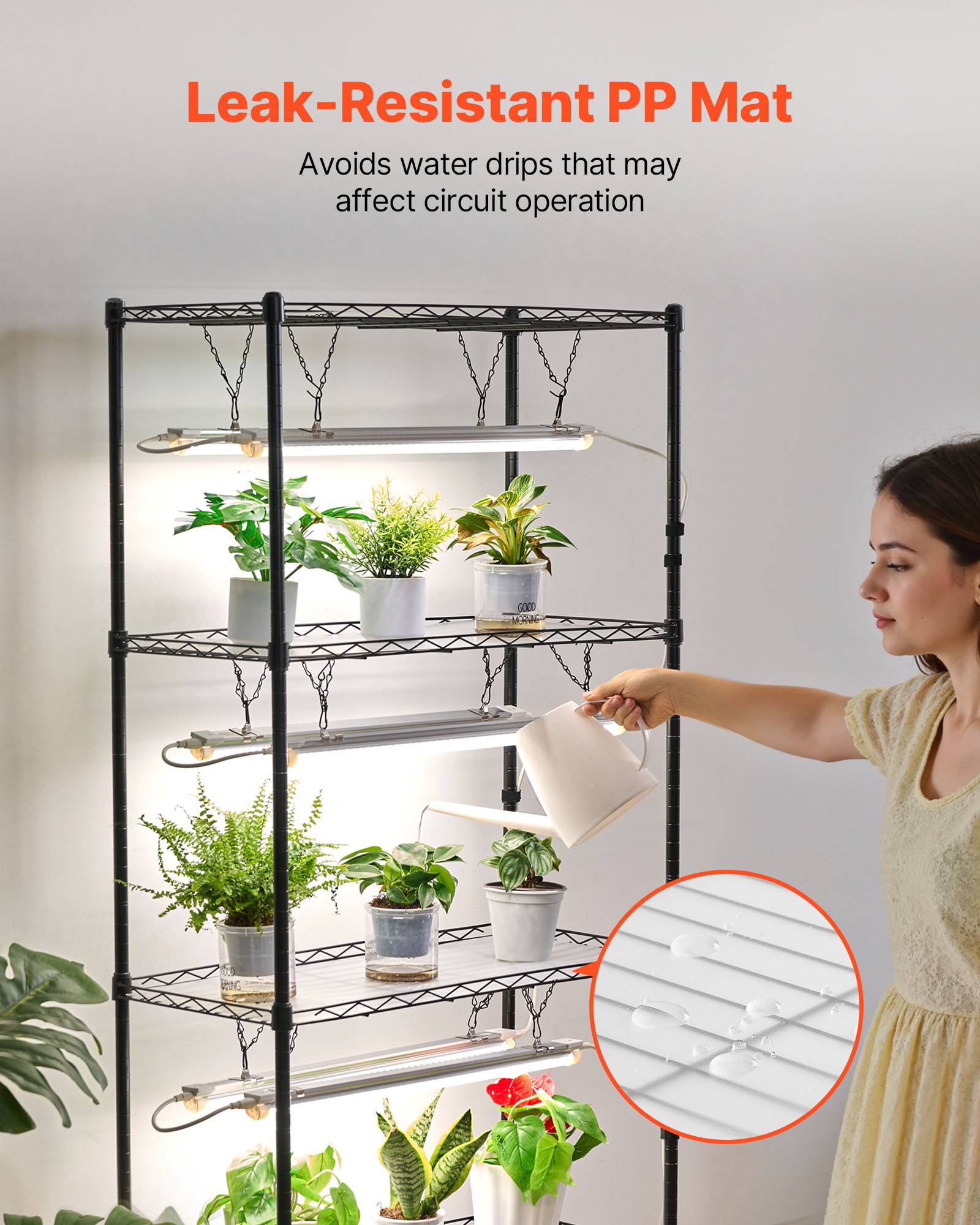 Vevor - VEVOR Étagère plantes 6 niveaux 180 cm, 8 LED 24W 192W, spectre complet 5000K, roulettes, structure métal - Image 5