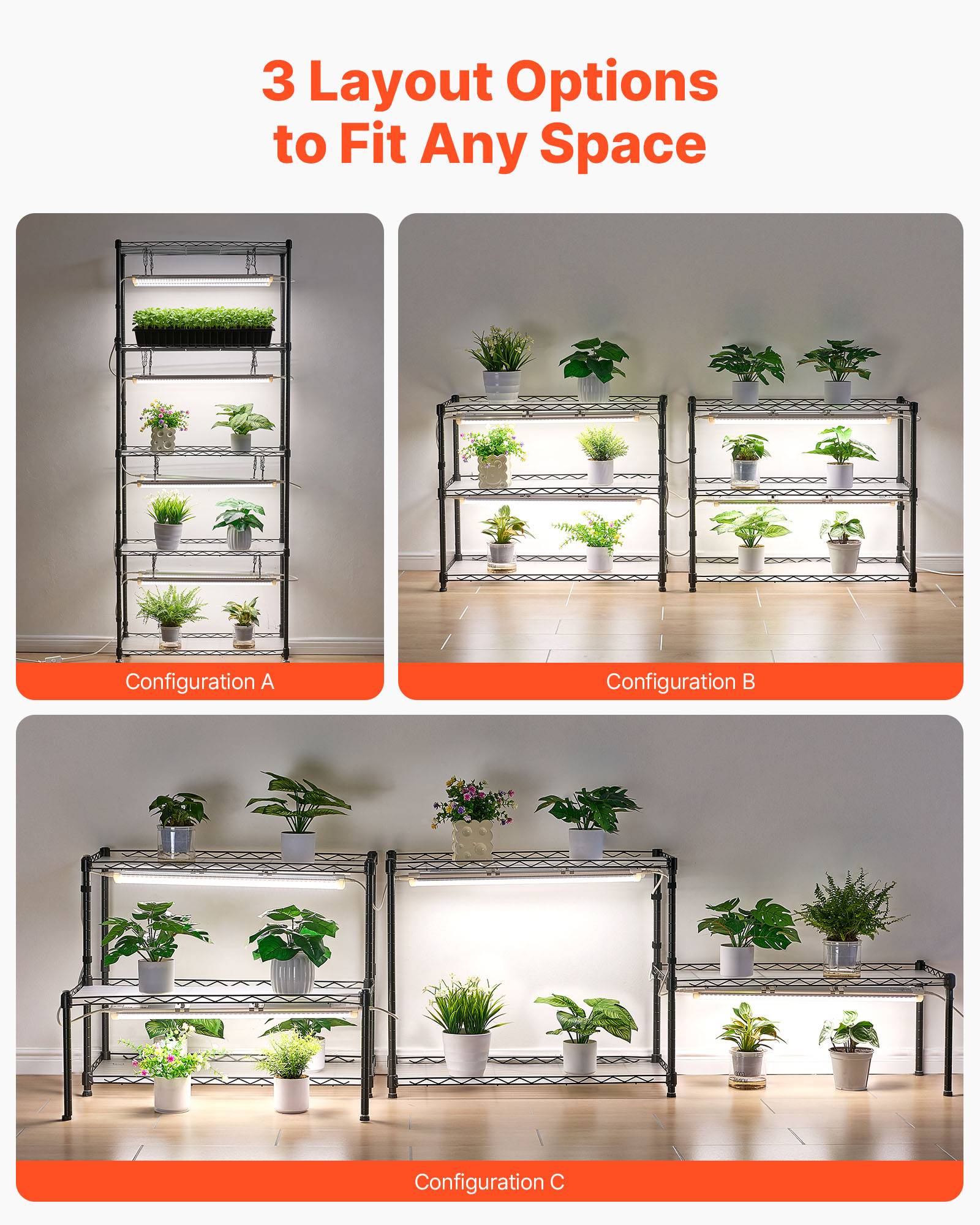 Vevor - VEVOR Étagère plantes 6 niveaux 180 cm, 8 LED 24W 192W, spectre complet 5000K, roulettes, structure métal - Image 2