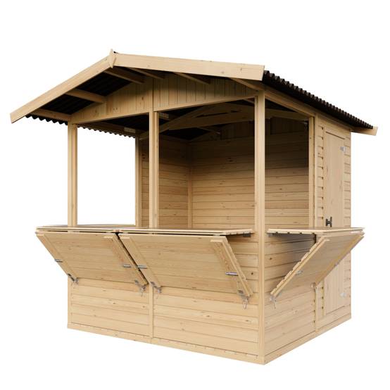 Timbela - Kiosque en bois - 4 m² - 263x253xH232 cm - Stand de vente en bois - avec 4 fenêtres de vente - 17 mm d’épaisseur - Timbela M149B - Image 4