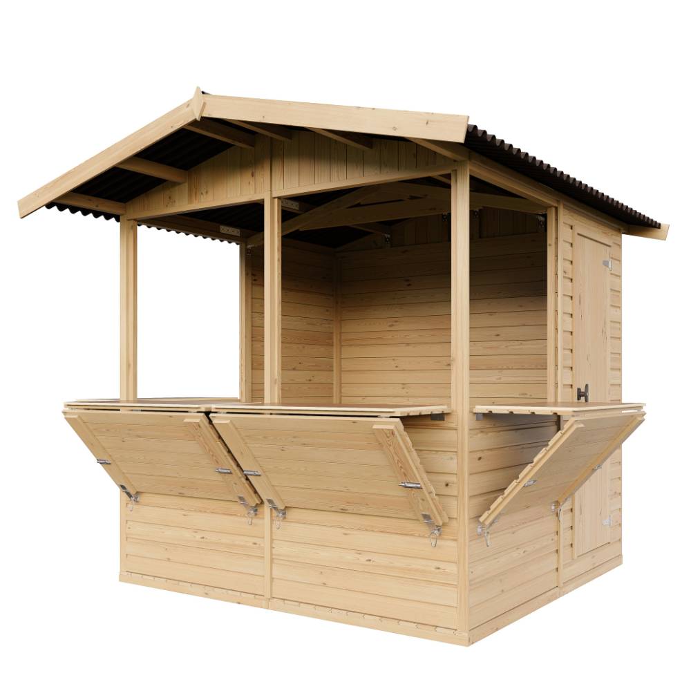 Timbela - Kiosque en bois - 4 m² - 263x253xH232 cm - Stand de vente en bois - avec 4 fenêtres de vente - 17 mm d’épaisseur - Timbela M149B - Image 4