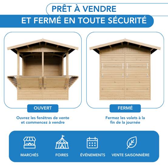 Timbela - Kiosque en bois - 4 m² - 263x253xH232 cm - Stand de vente en bois - avec 4 fenêtres de vente - 17 mm d’épaisseur - Timbela M149B - Image 10