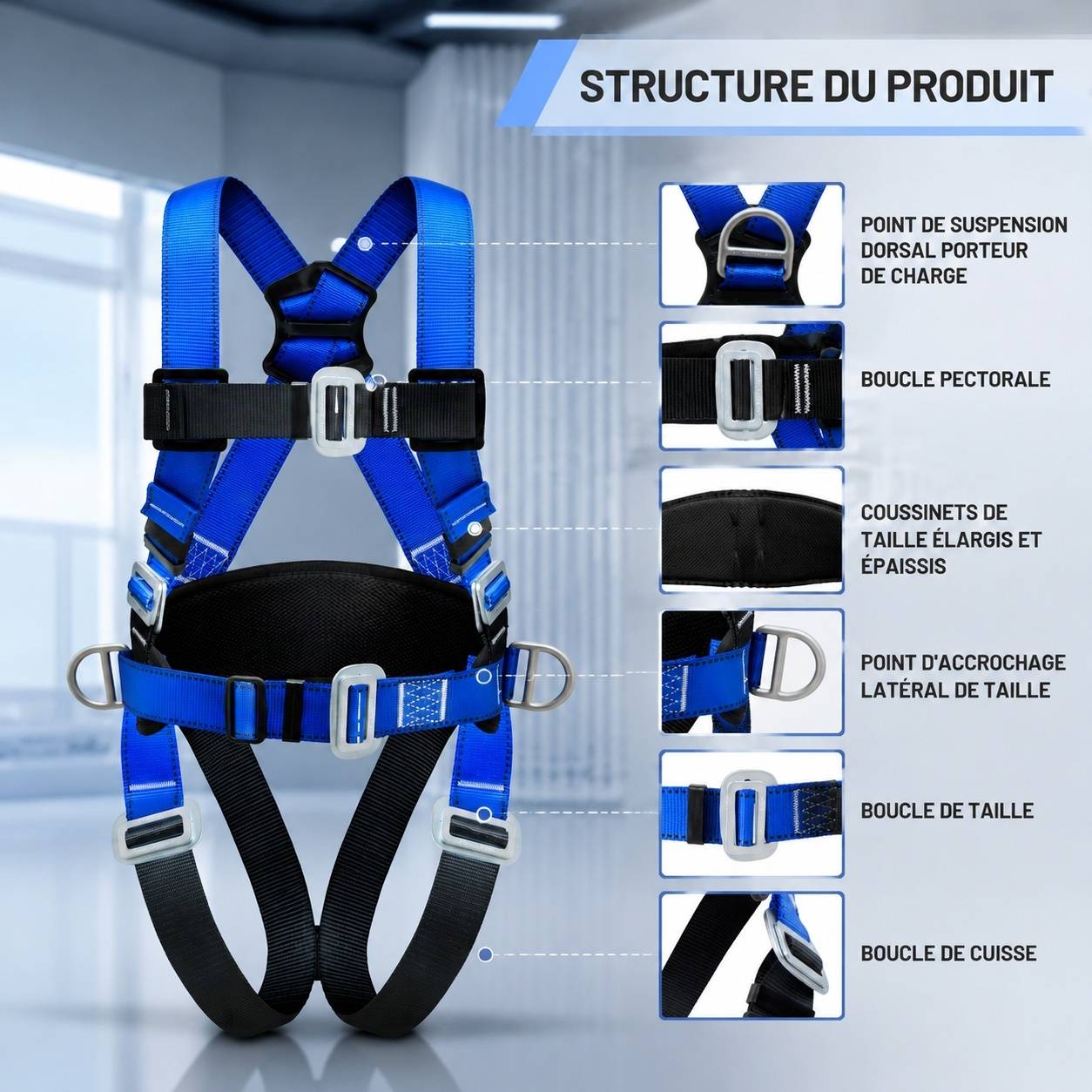 Harnais Sécurité Corpo 1.8m Certifié CE Résistant Confortable Travaux en Hauteur - Image 2