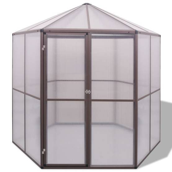 Serre de jardin hexagonale en aluminium et polycarbonate pour potager Brun – ComfortXL Outdoor Living - Image 2