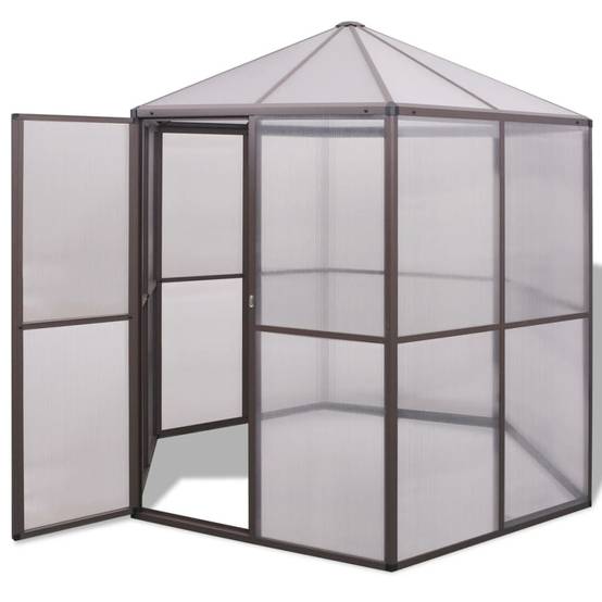 Serre de jardin hexagonale en aluminium et polycarbonate pour potager Brun – ComfortXL Outdoor Living - Image 1
