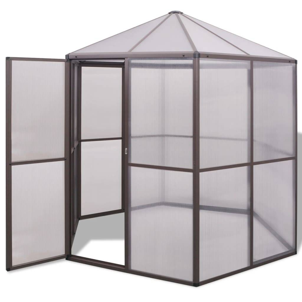 Serre de jardin hexagonale en aluminium et polycarbonate pour potager Brun – ComfortXL Outdoor Living - Image 1