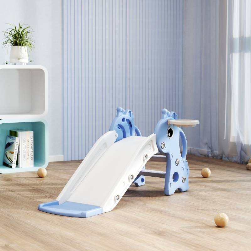 Toboggan enfant 3 en 1 forme girafe avec panier de basket pour 1-3 ans Bleu – ComfortXL Outdoor Living - Image 7