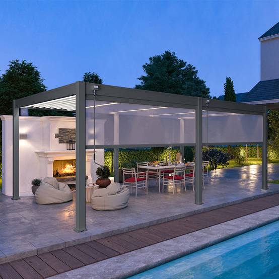 Ombrea - Pergola bioclimatique Ombréa autoportante VS - 4X6M bicolore + 2 stores Anthracites - Image 1