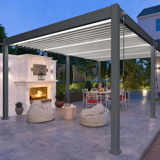 Ombrea - Pergola bioclimatique Ombréa autoportante VS - 4X6M bicolore + 2 stores Anthracites - Image 4