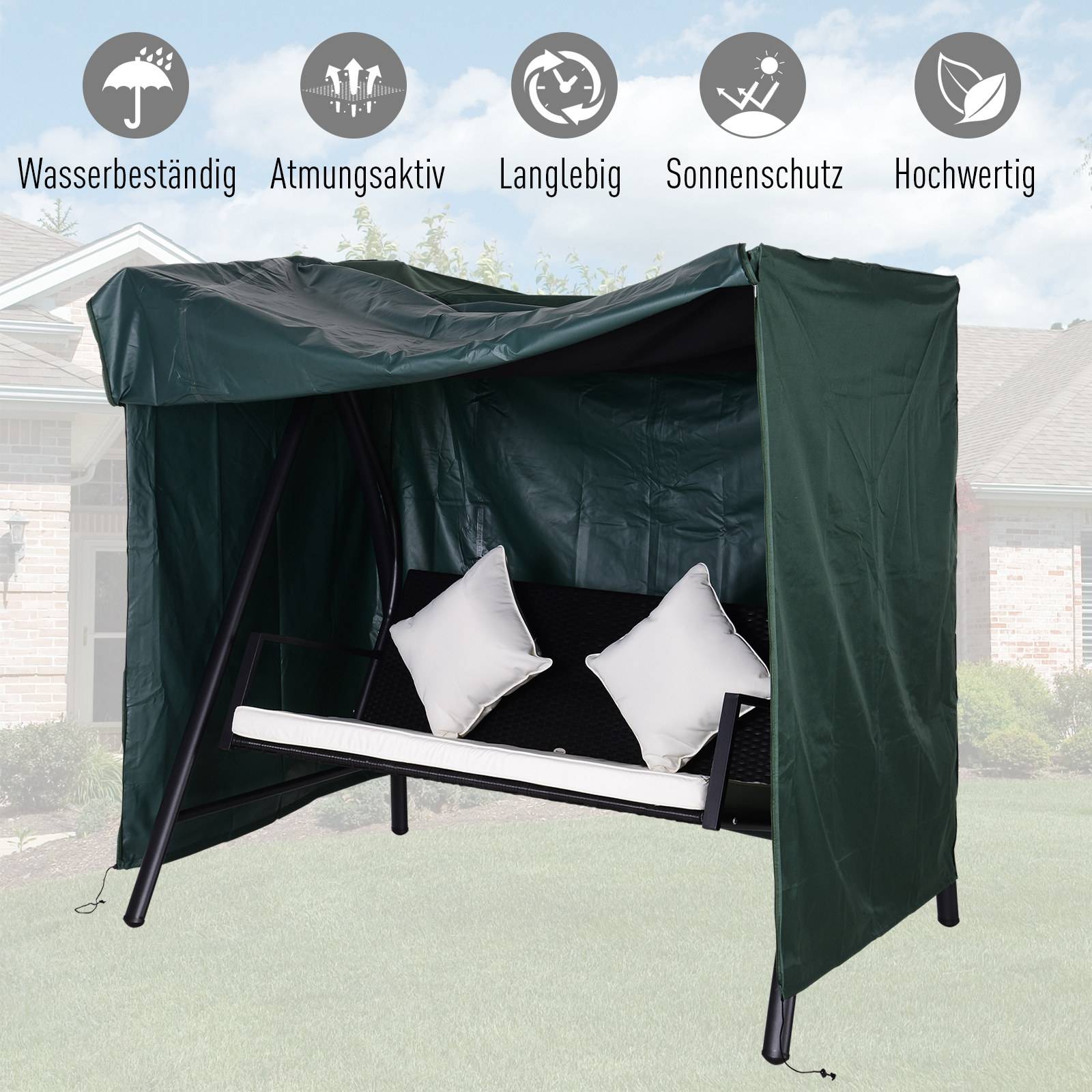 Housse de Balancelle 3 Places Tissu Oxford 420D Jardin Imperméable Vert Foncé 177x114cm - ComfortXL Outdoor Living - Image 5