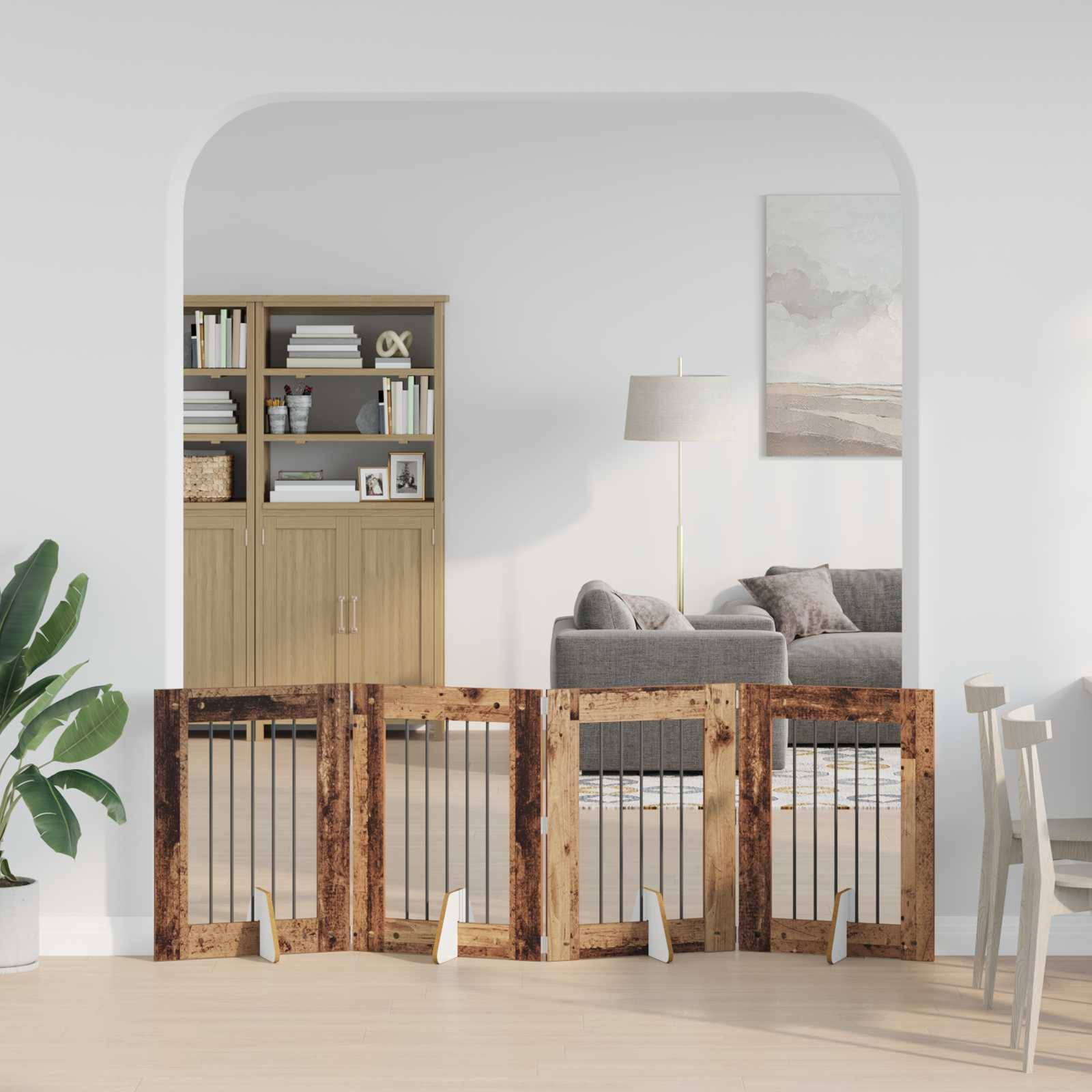 ComfortXL - Clôture pour chien bois intérieur modulable pliable 241cm bois ancien - ComfortXL Outdoor Living - Image 1