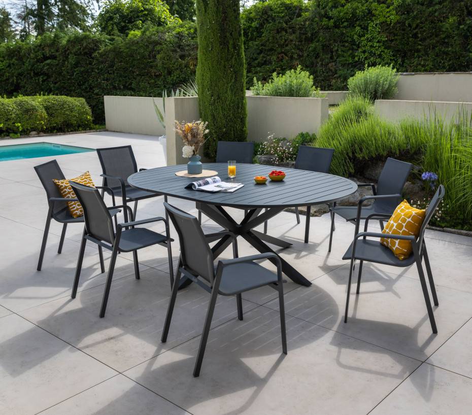 Ensemble table et chaises de jardin  8 places  anthracite  AIX - Image 1