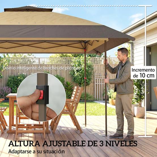 Tente pliante 4x4m à double toit, 4 parois en filet, hauteur réglable, sac de transport, protection UPF30+, kaki - Image 9