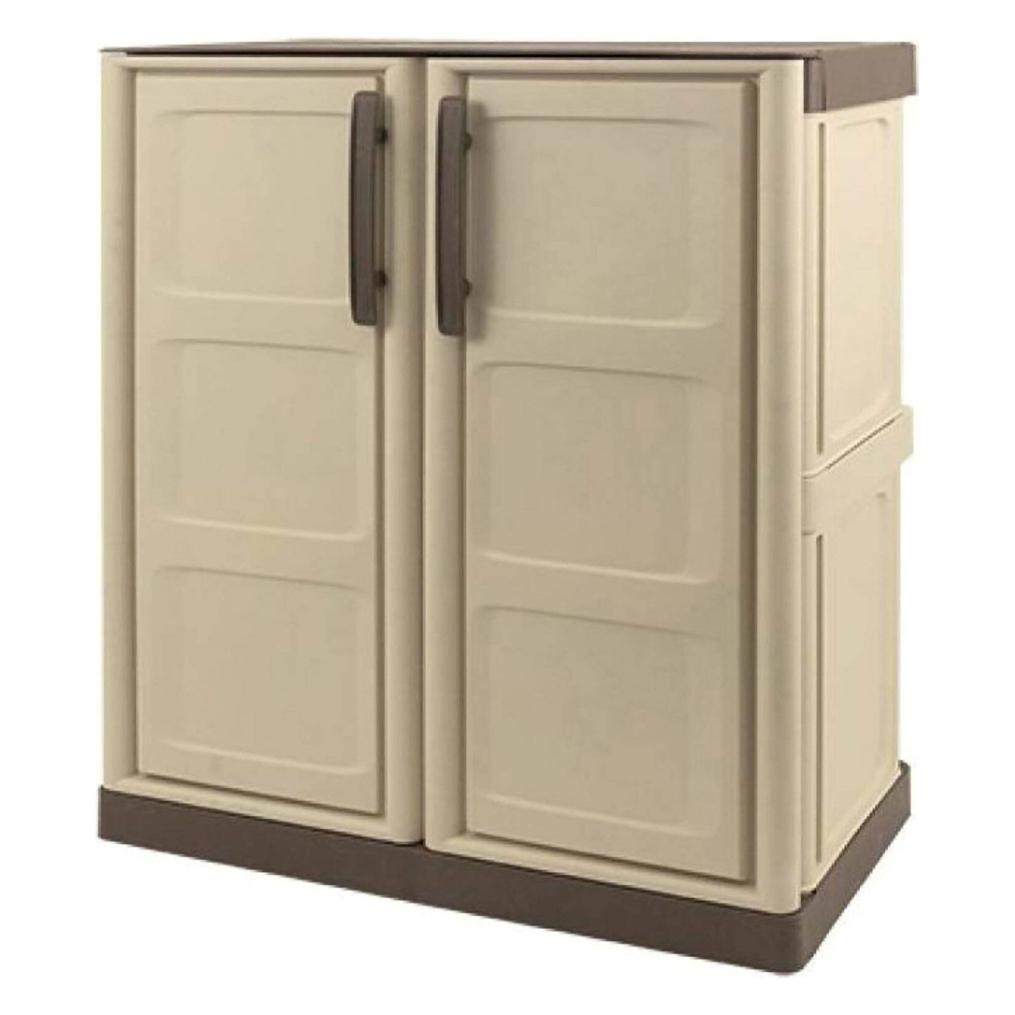 Dmora - Armoire d'extérieur Dambrosi, Armoire de balcon polyvalente, Mobilier d'extérieur avec 2 portes, Beige et Marron, 70x39h86 cm, Finition à carreaux - Image 4