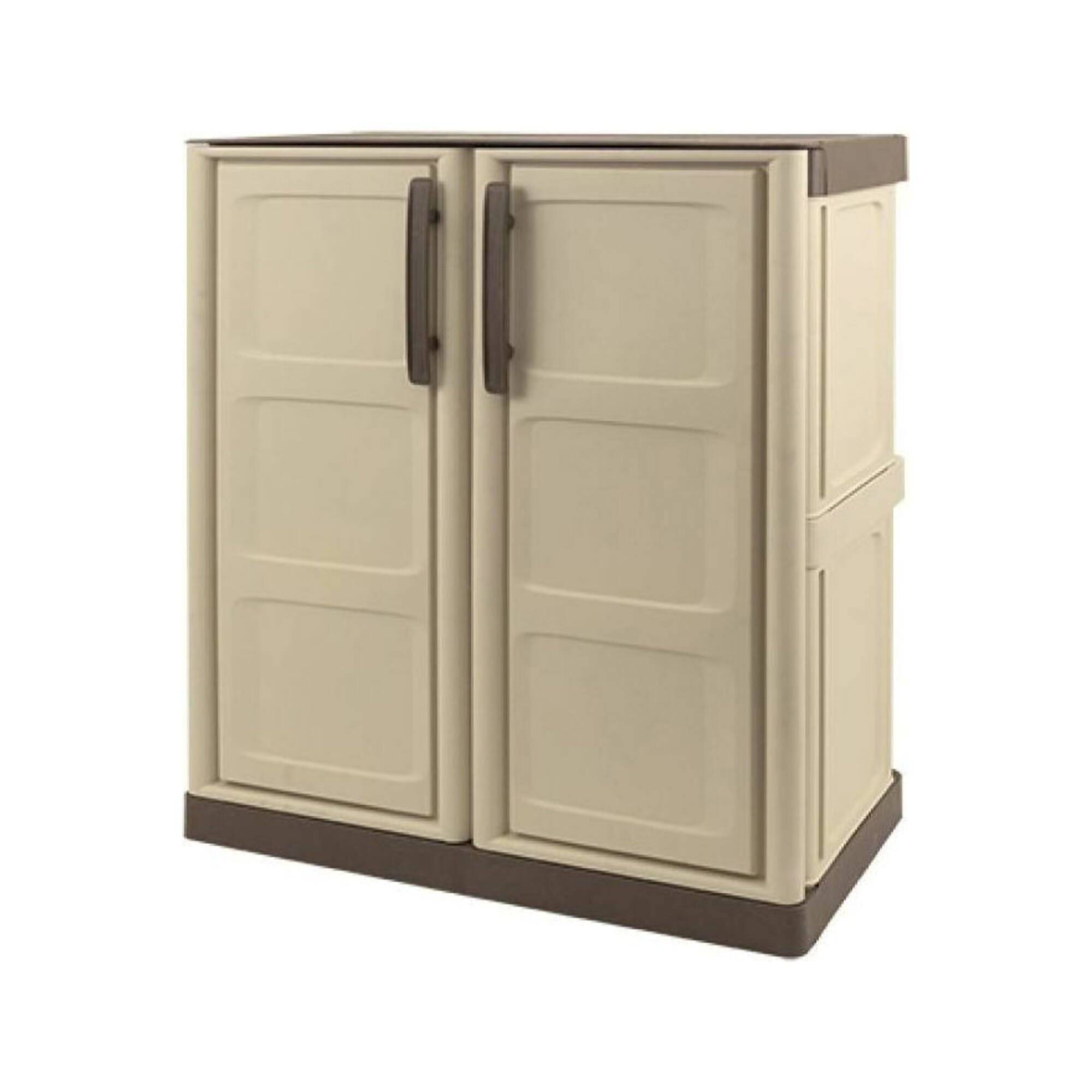 Dmora - Armoire d'extérieur Dambrosi, Armoire de balcon polyvalente, Mobilier d'extérieur avec 2 portes, Beige et Marron, 70x39h86 cm, Finition à carreaux - Image 1