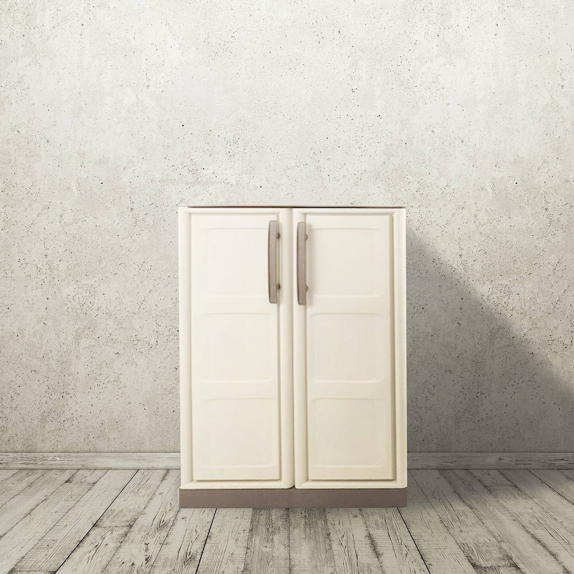 Dmora - Armoire d'extérieur Dambrosi, Armoire de balcon polyvalente, Mobilier d'extérieur avec 2 portes, Beige et Marron, 70x39h86 cm, Finition à carreaux - Image 2