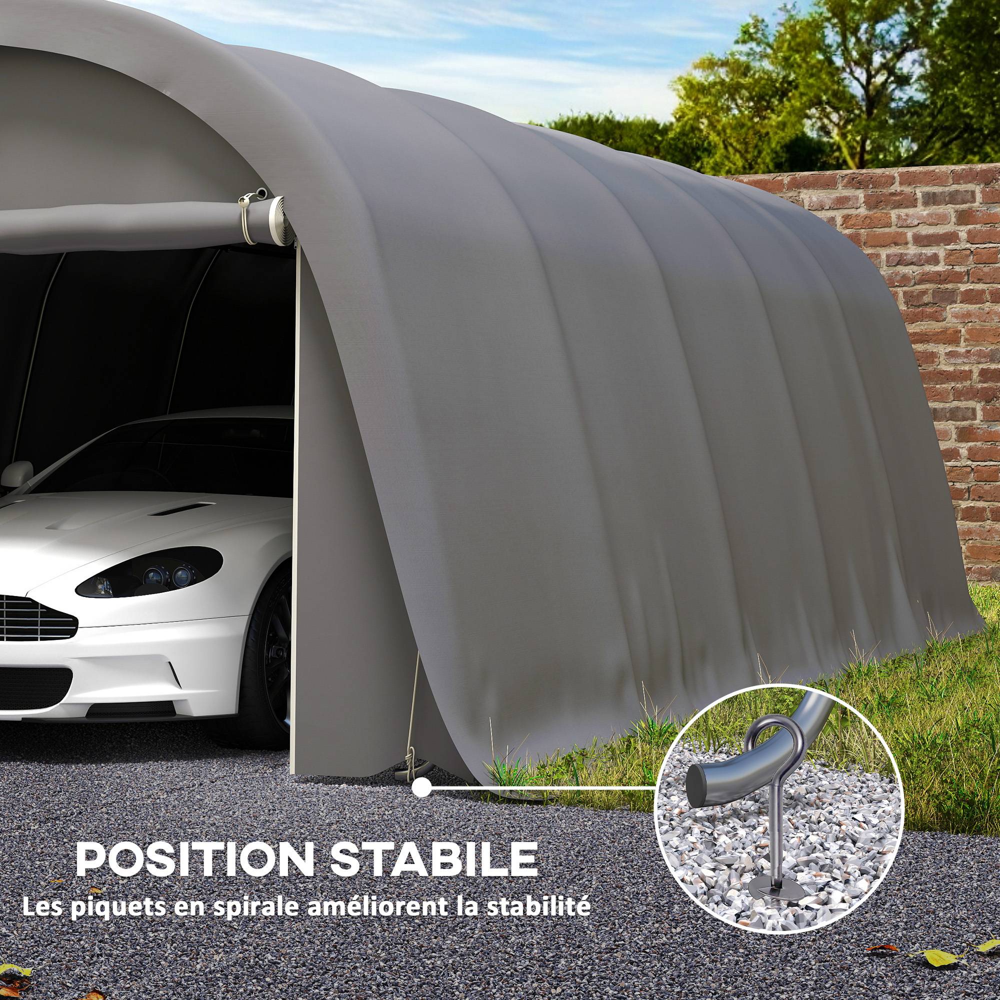 Sans Marque - Carport tente de garage 3,6 x 7,2 m abri voiture extérieur tente de stockage avec parois latérales amovibles, gris foncé - Image 9