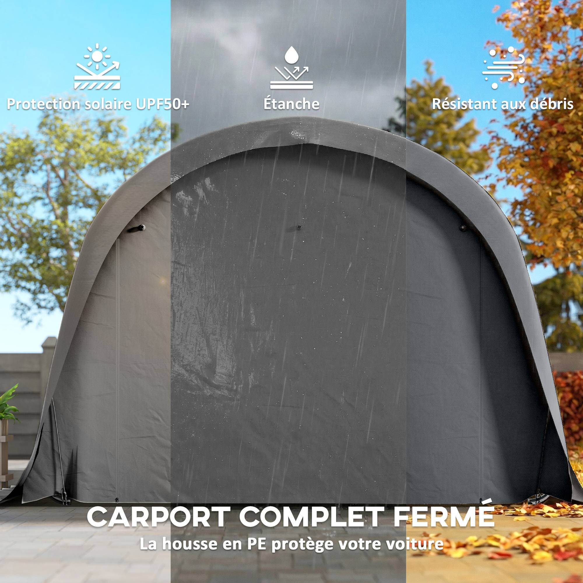 Sans Marque - Carport tente de garage 3,6 x 7,2 m abri voiture extérieur tente de stockage avec parois latérales amovibles, gris foncé - Image 6