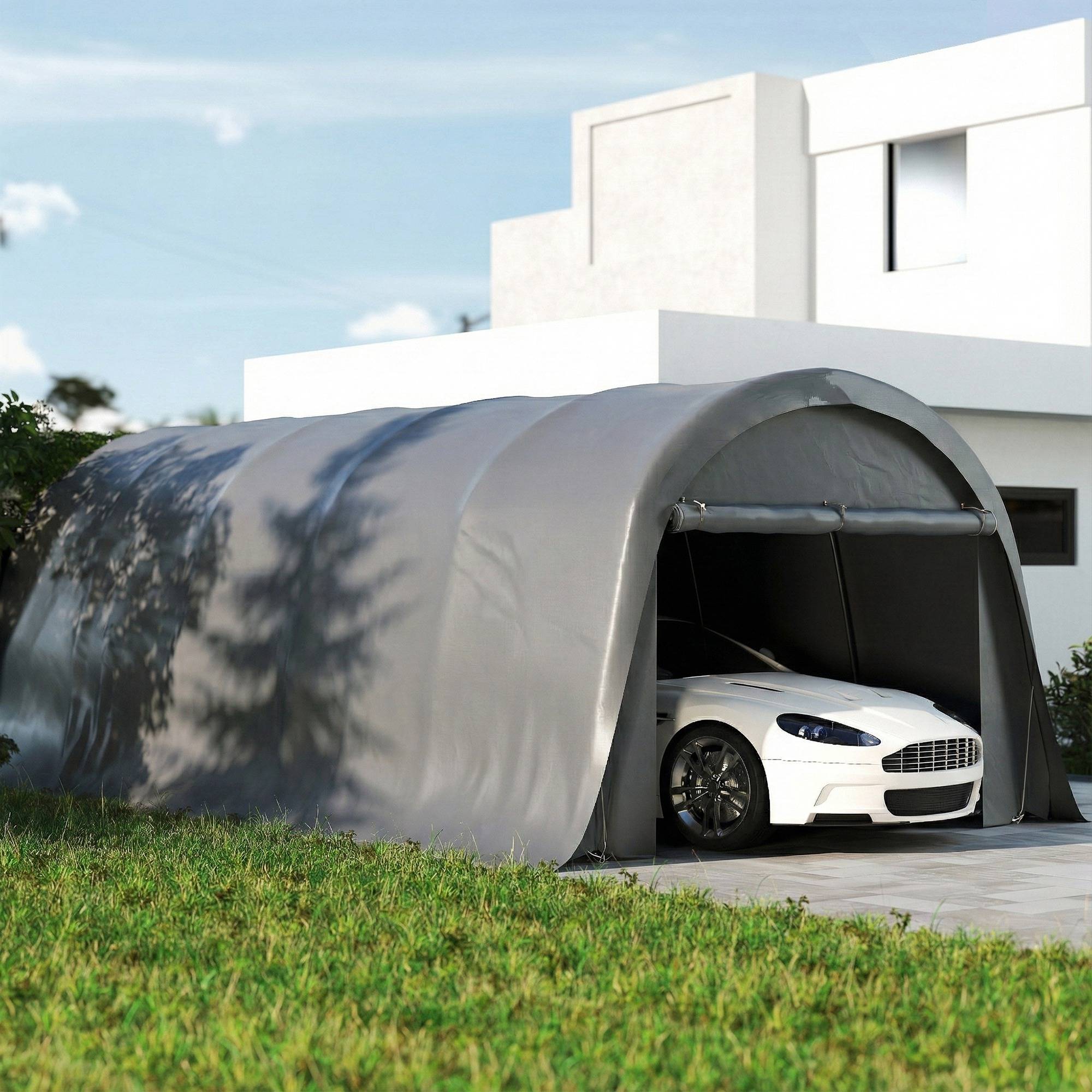 Sans Marque - Carport tente de garage 3,6 x 7,2 m abri voiture extérieur tente de stockage avec parois latérales amovibles, gris foncé - Image 4