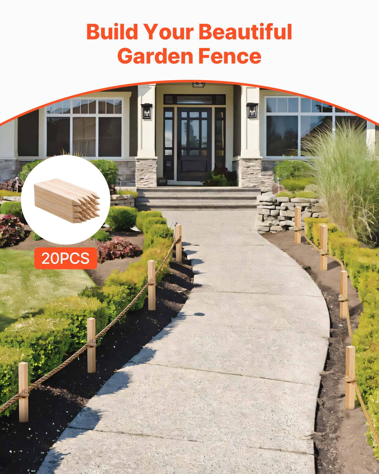VEVOR Piquets Clôture Jardin Bois Poteaux à Pointe 20 PCS 25,4 x 25,4 x 304,8 mm - Image 2