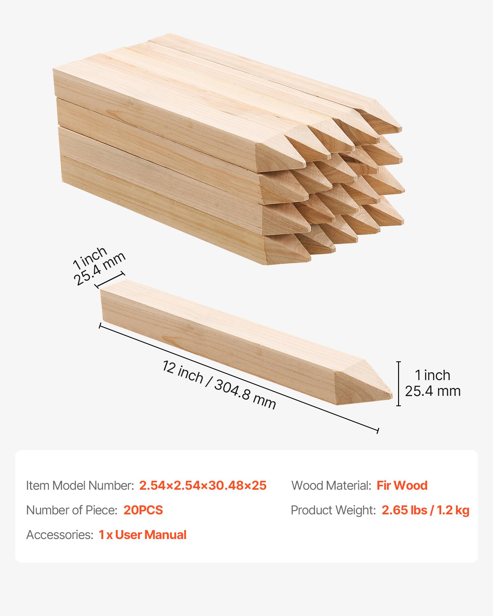 VEVOR Piquets Clôture Jardin Bois Poteaux à Pointe 20 PCS 25,4 x 25,4 x 304,8 mm - Image 7