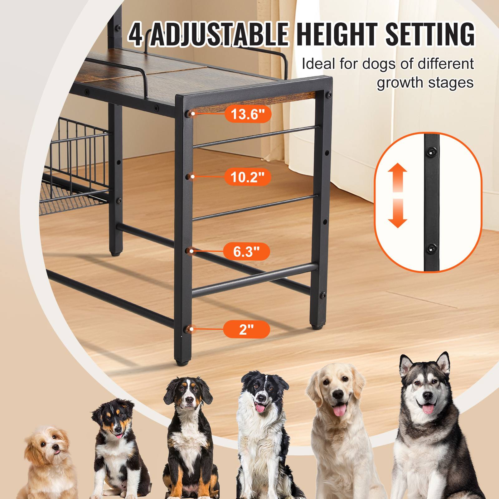 VEVOR Support gamelle surélevée réglable 92x27x75 cm, étagère rangement jouets et nourriture pour chiens toutes tailles. - Image 3