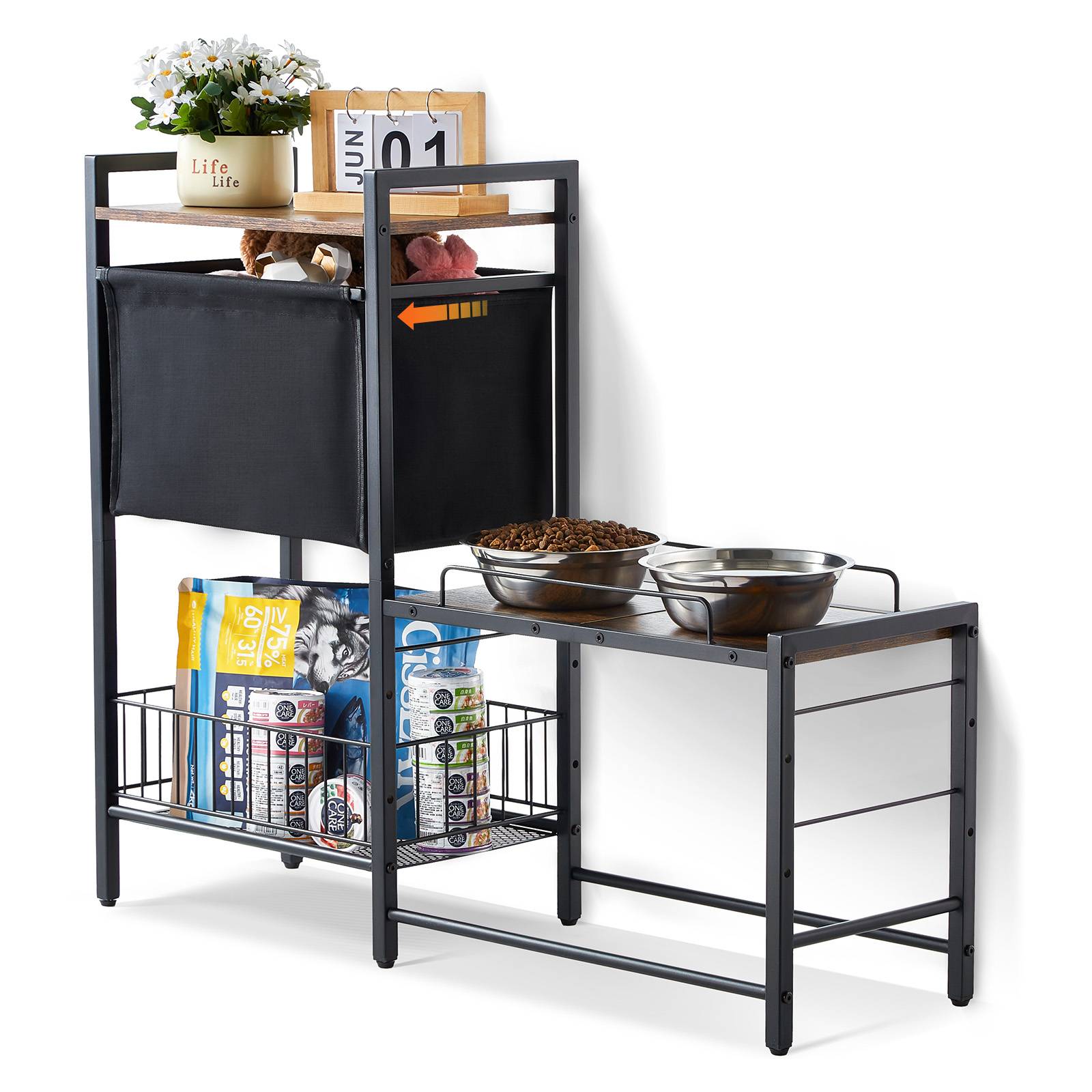 VEVOR Support gamelle surélevée réglable 92x27x75 cm, étagère rangement jouets et nourriture pour chiens toutes tailles. - Image 1