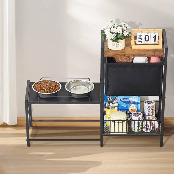 VEVOR Support gamelle surélevée réglable 92x27x75 cm, étagère rangement jouets et nourriture pour chiens toutes tailles. - Image 8