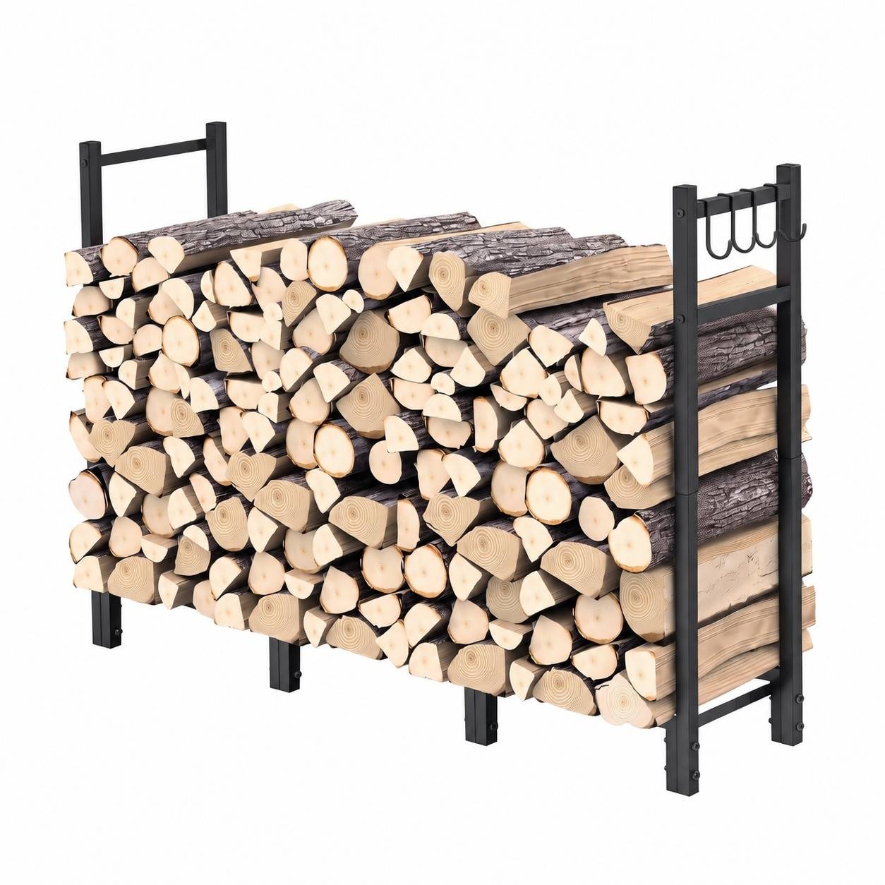 Support à Bûches Ajustable Extérieur avec 4 Crochets Rangement Bois - Image 1