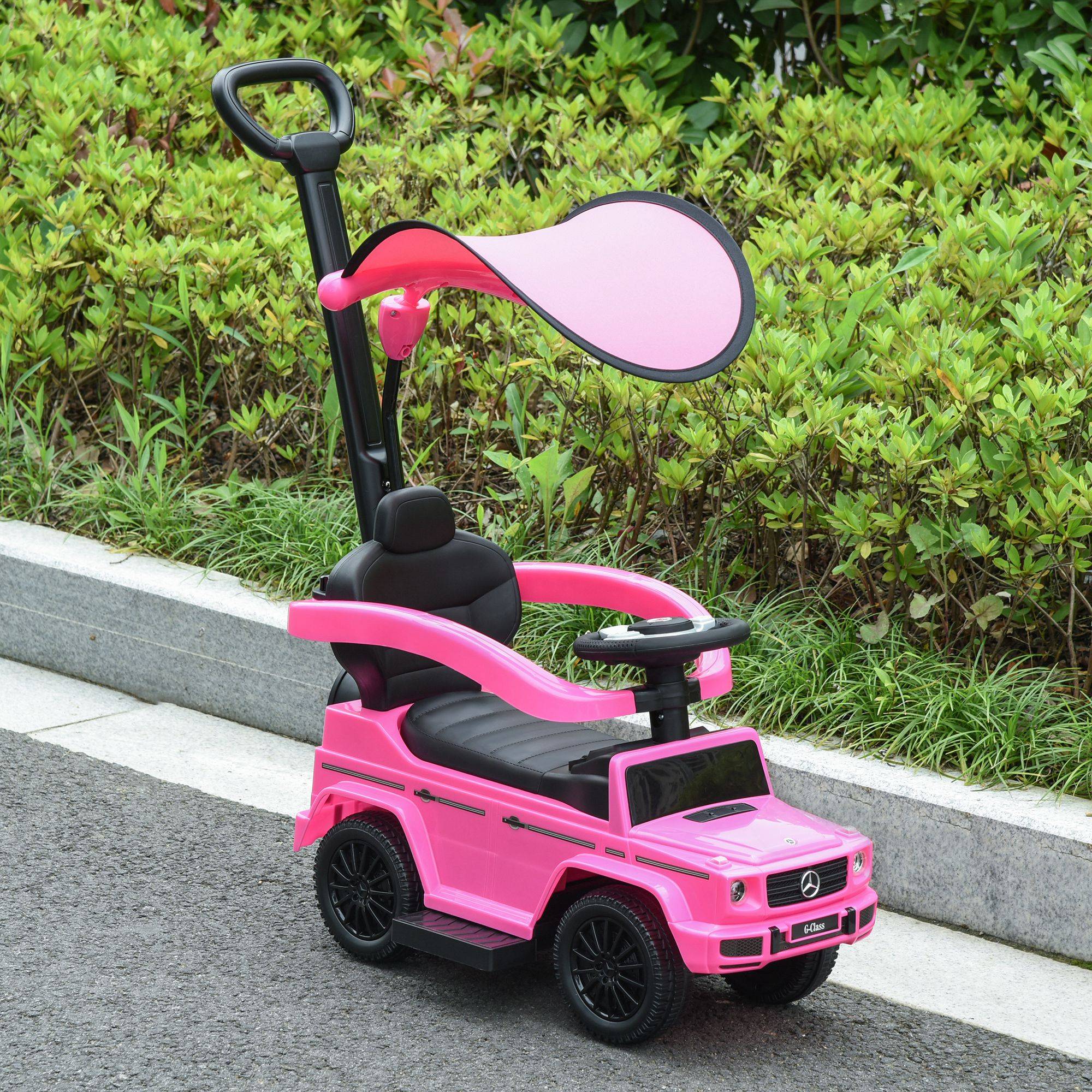 Porteur Enfants Voiture Enfant Multi-équipée 12-36 Mois klaxon Marche-Pieds, Garde-Corps et ombrelle Rose - Image 4