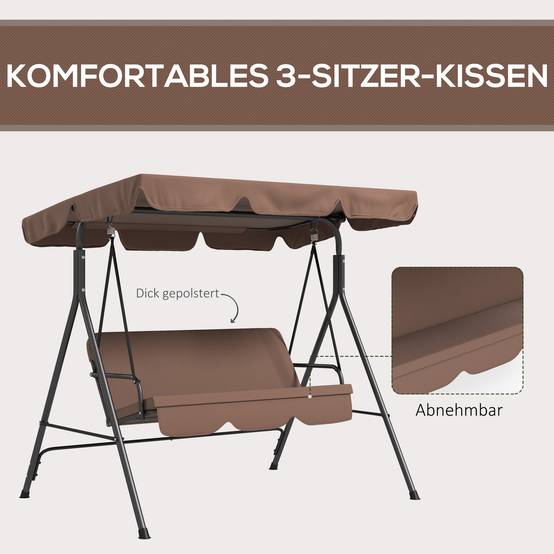 Balancelle de jardin 3 places acier extérieur toit inclinable confort 172x110cm marron - ComfortXL Outdoor Living - Image 9