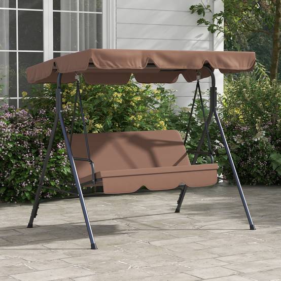 Balancelle de jardin 3 places acier extérieur toit inclinable confort 172x110cm marron - ComfortXL Outdoor Living - Image 3