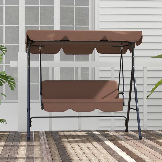 Balancelle de jardin 3 places acier extérieur toit inclinable confort 172x110cm marron - ComfortXL Outdoor Living - Image 10