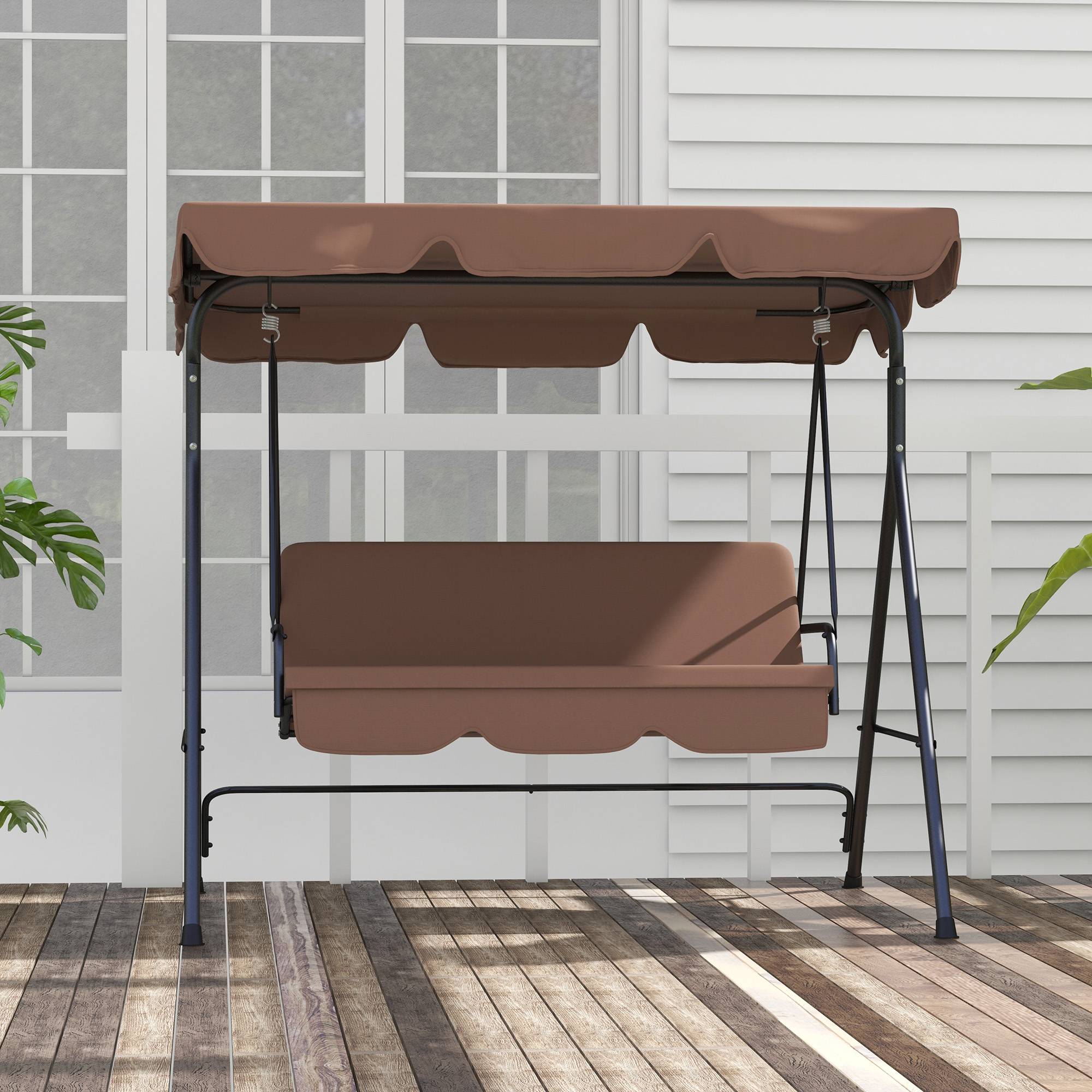 Balancelle de jardin 3 places acier extérieur toit inclinable confort 172x110cm marron - ComfortXL Outdoor Living - Image 10
