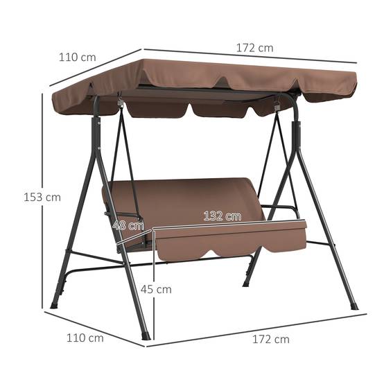 Balancelle de jardin 3 places acier extérieur toit inclinable confort 172x110cm marron - ComfortXL Outdoor Living - Image 5