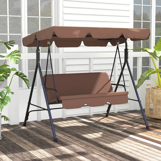 Balancelle de jardin 3 places acier extérieur toit inclinable confort 172x110cm marron - ComfortXL Outdoor Living - Image 4