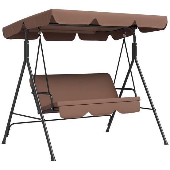 Balancelle de jardin 3 places acier extérieur toit inclinable confort 172x110cm marron - ComfortXL Outdoor Living - Image 1