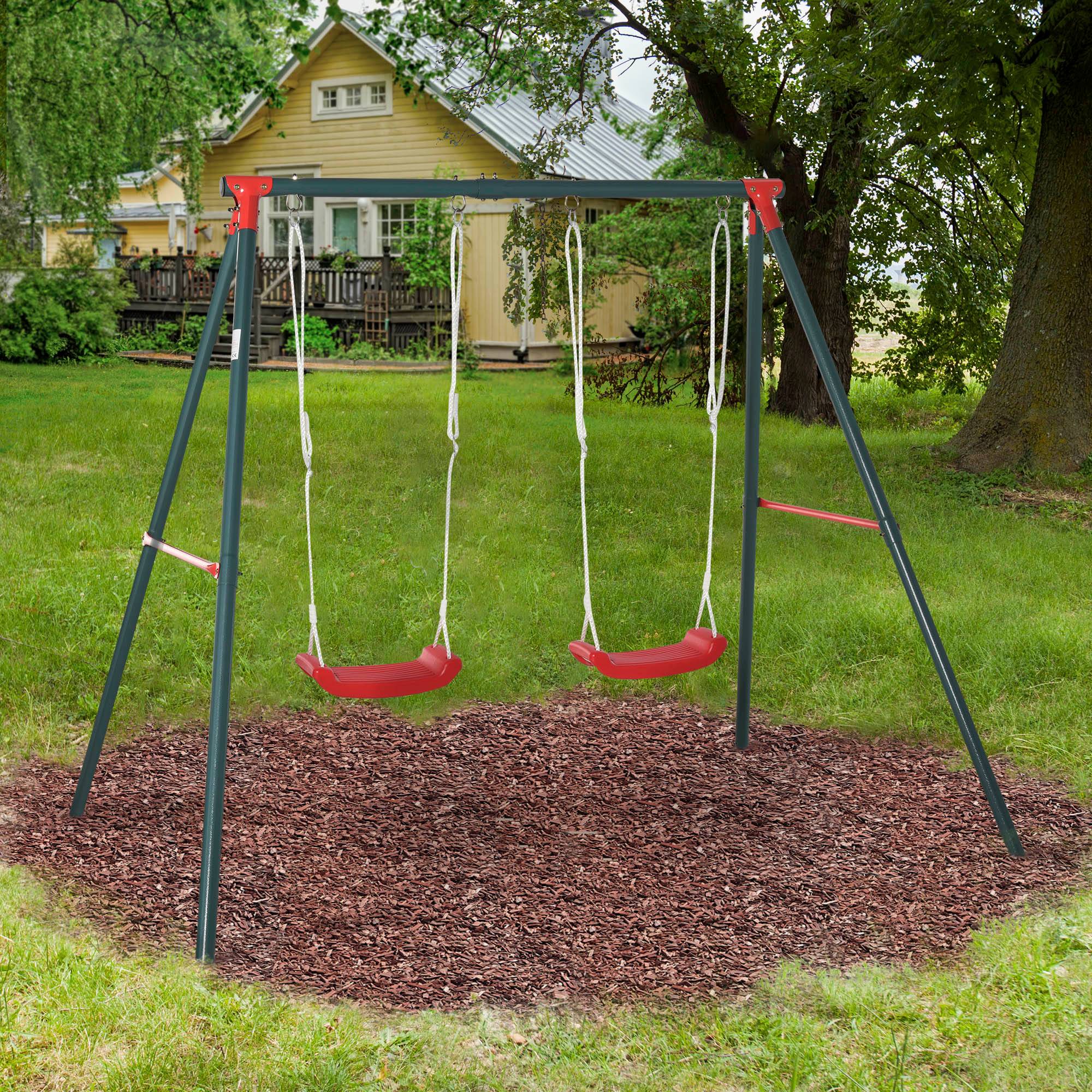 Balançoire double enfant 3 ans, corde réglable, 239x156x180 cm vert/rouge - Image 3