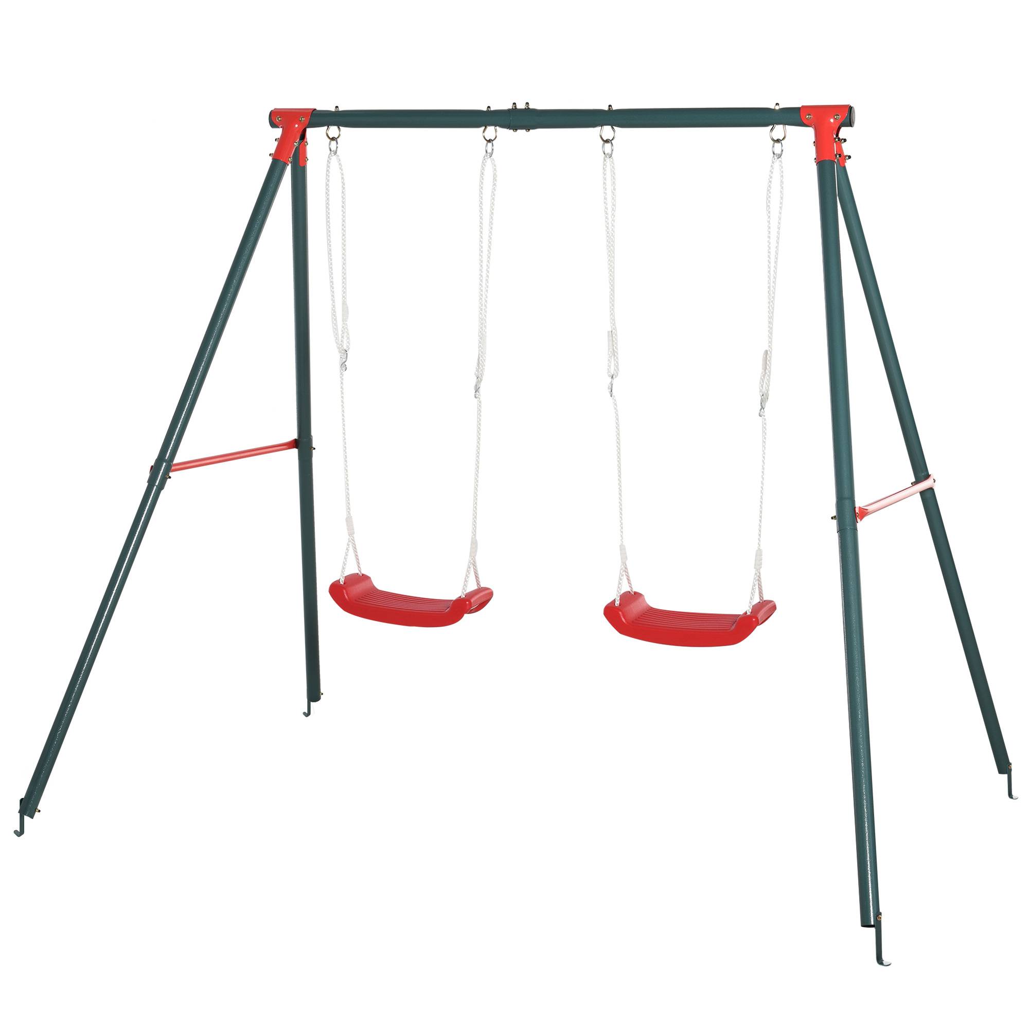 Balançoire double enfant 3 ans, corde réglable, 239x156x180 cm vert/rouge - Image 2