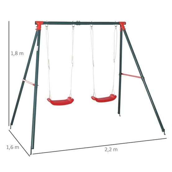 Balançoire double enfant 3 ans, corde réglable, 239x156x180 cm vert/rouge - Image 5
