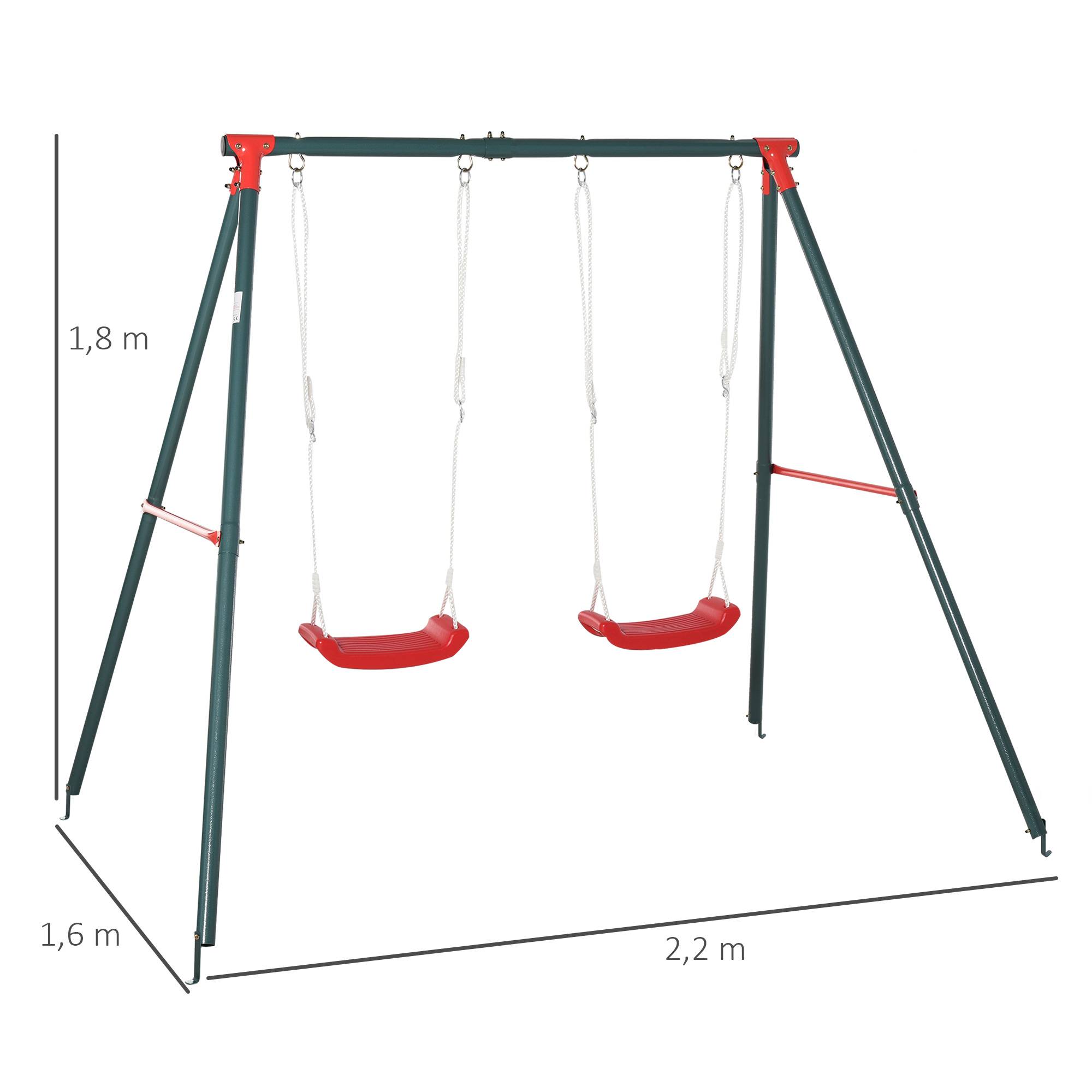 Balançoire double enfant 3 ans, corde réglable, 239x156x180 cm vert/rouge - Image 5