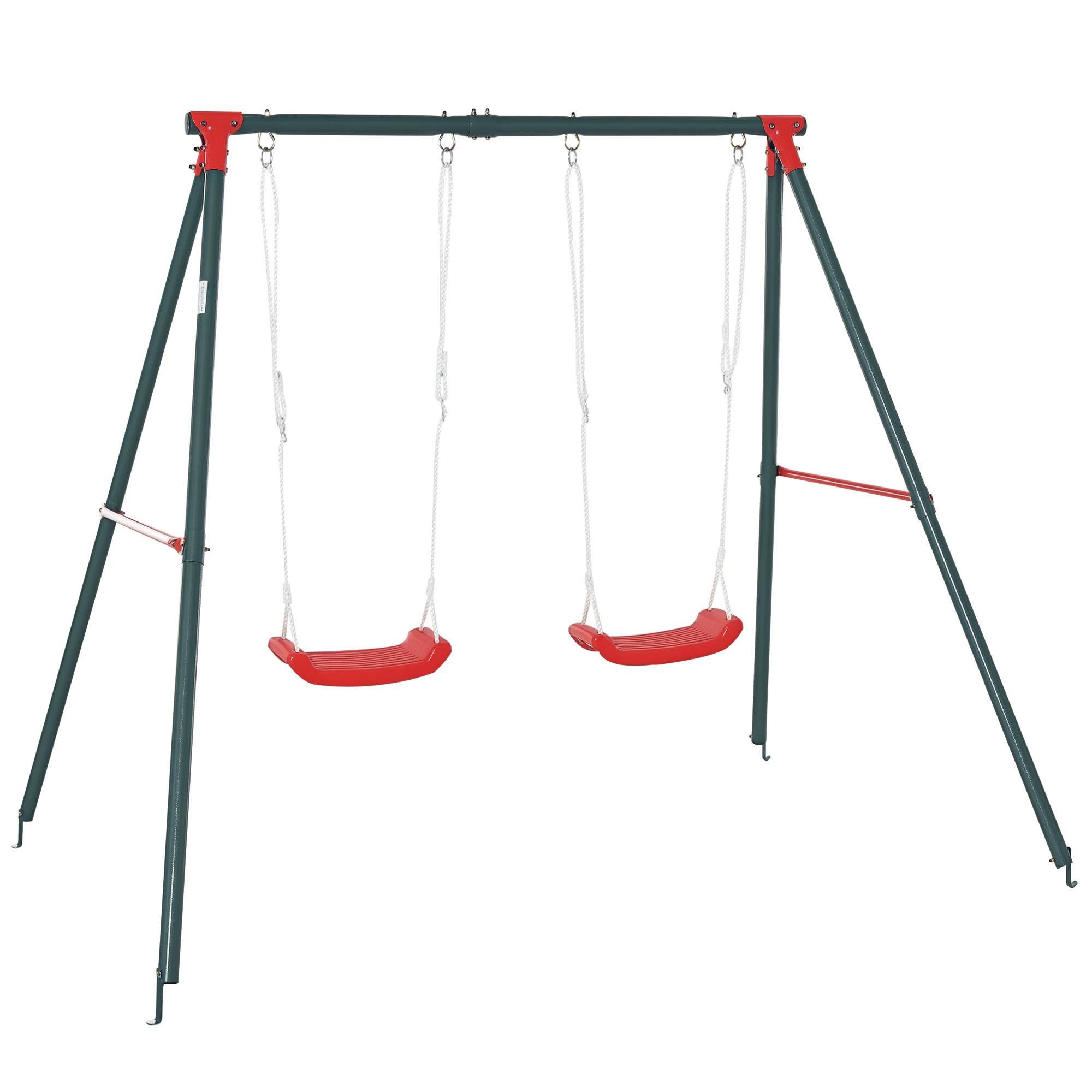 Balançoire double enfant 3 ans, corde réglable, 239x156x180 cm vert/rouge - Image 1