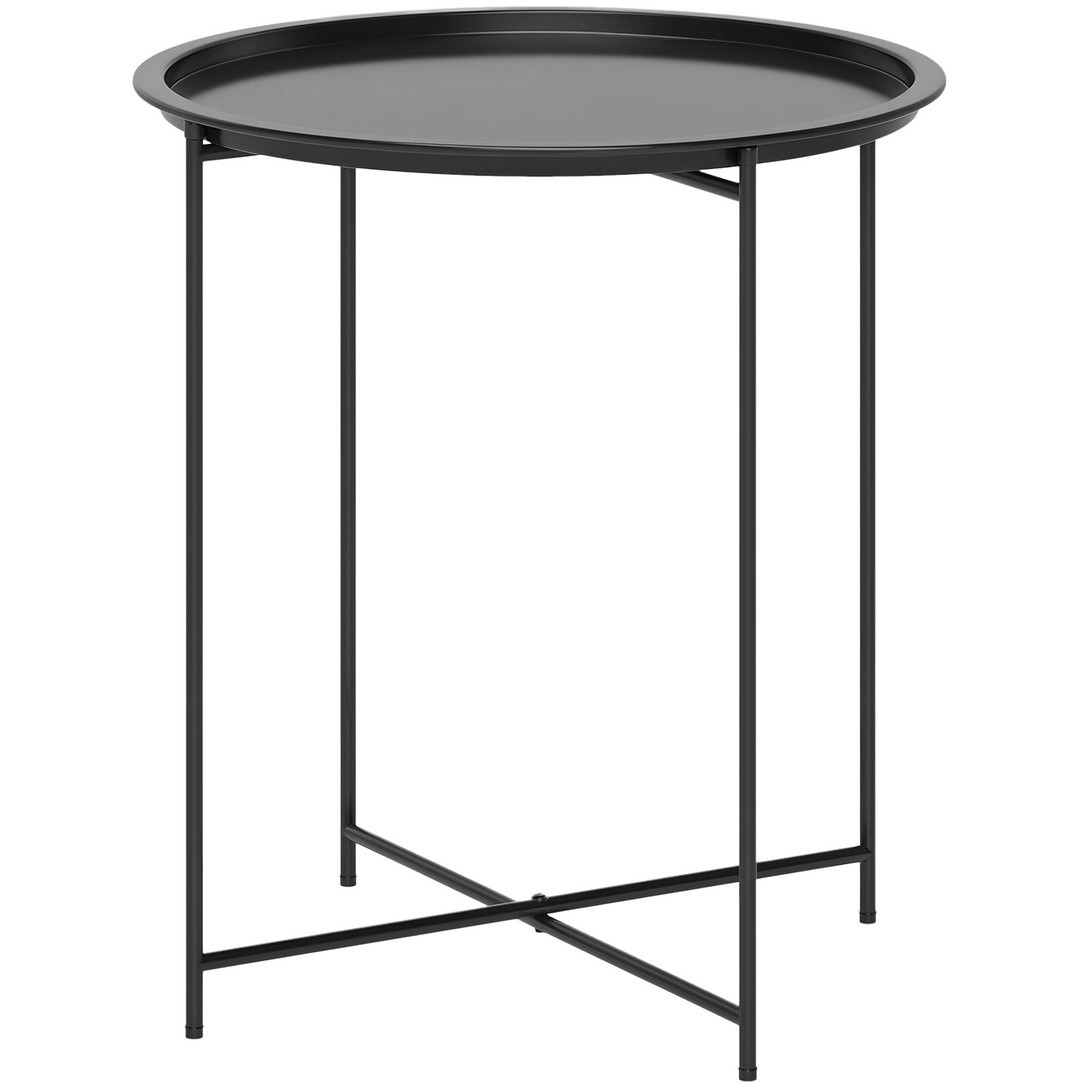 Table de jardin ronde avec plateau amovible, pieds réglables et finition acier pour une utilisation extérieure Ø46x50 cm Noir - Image 1