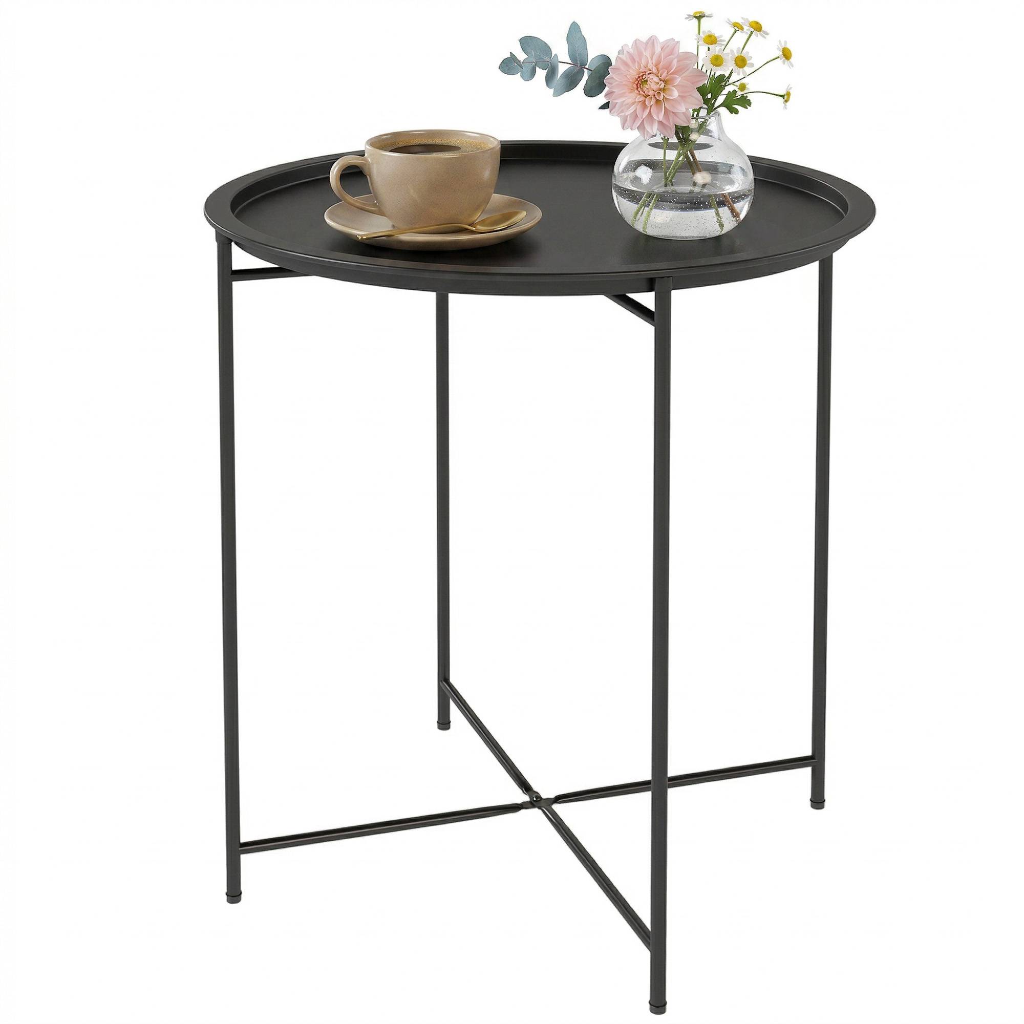 Table de jardin ronde avec plateau amovible, pieds réglables et finition acier pour une utilisation extérieure Ø46x50 cm Noir - Image 2